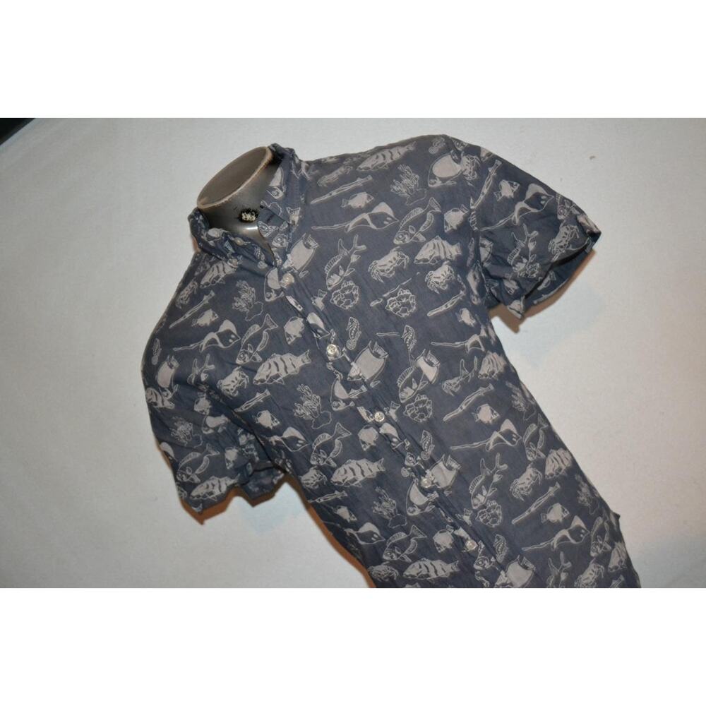 38344 J.Crew Dress Shirt Front Pocket Blue Fish Designs Cotton Size XL Mens - Picture 3 of 6